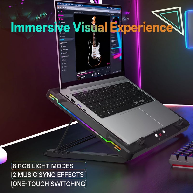 DEPGI Movable RGB Laptop Cooler with 5.5" Sliding Fan, Ergonomic Cooling Stand with 8 Light Modes for 14-17.3 Inch Gaming Laptops - Image 4